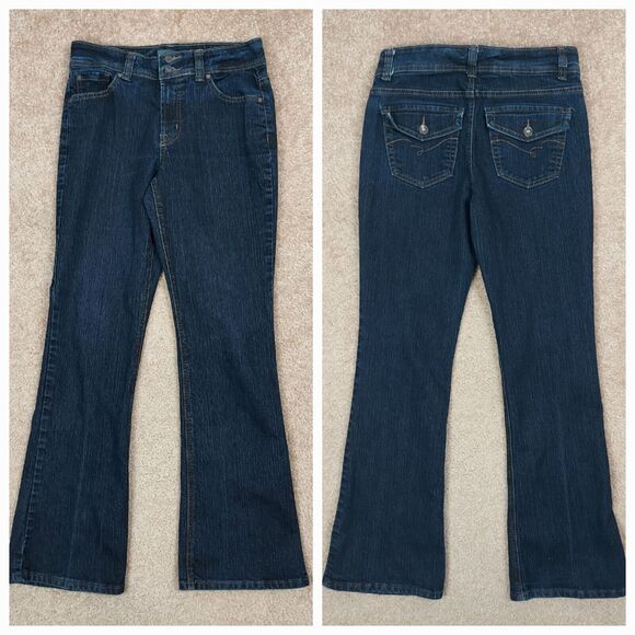 Nine West Jeans Womens Size 6 Mid-Rise Bootcut Jeans Dark Wash Back Flap Pocket - Picture 1 of 12